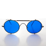 Load image into Gallery viewer, Blue Lens Steampunk Sunglass with Folding Side Shields
