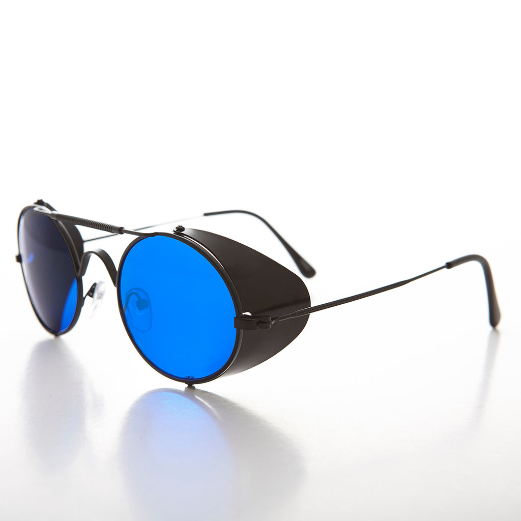 Blue Lens Steampunk Sunglass with Folding Side Shields