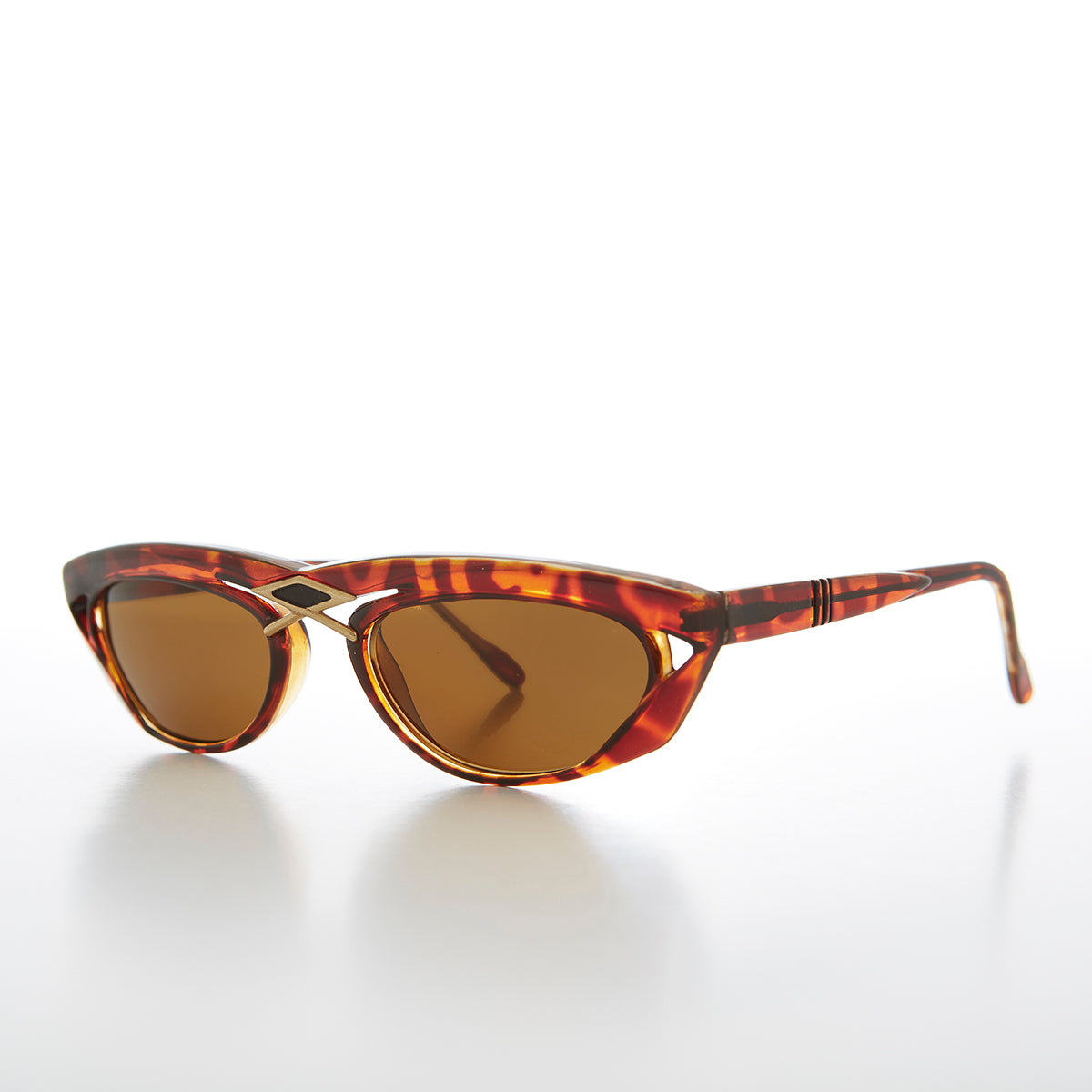 Rectangular 80s Sunglass with Gold Accents