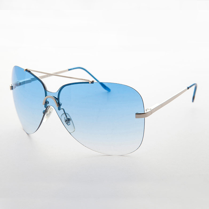 blue rimless sunglasses