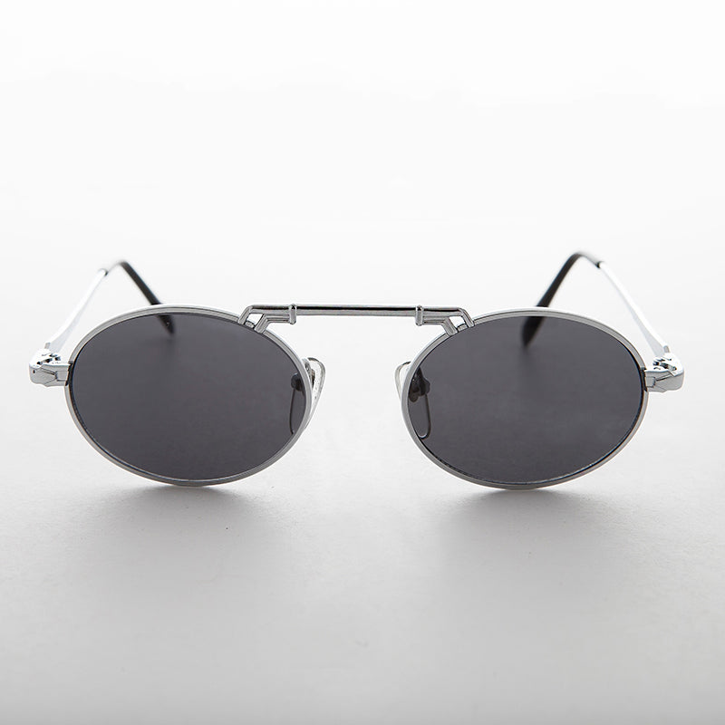 Oval Vintage Aviator Sunglass with Brow Bar