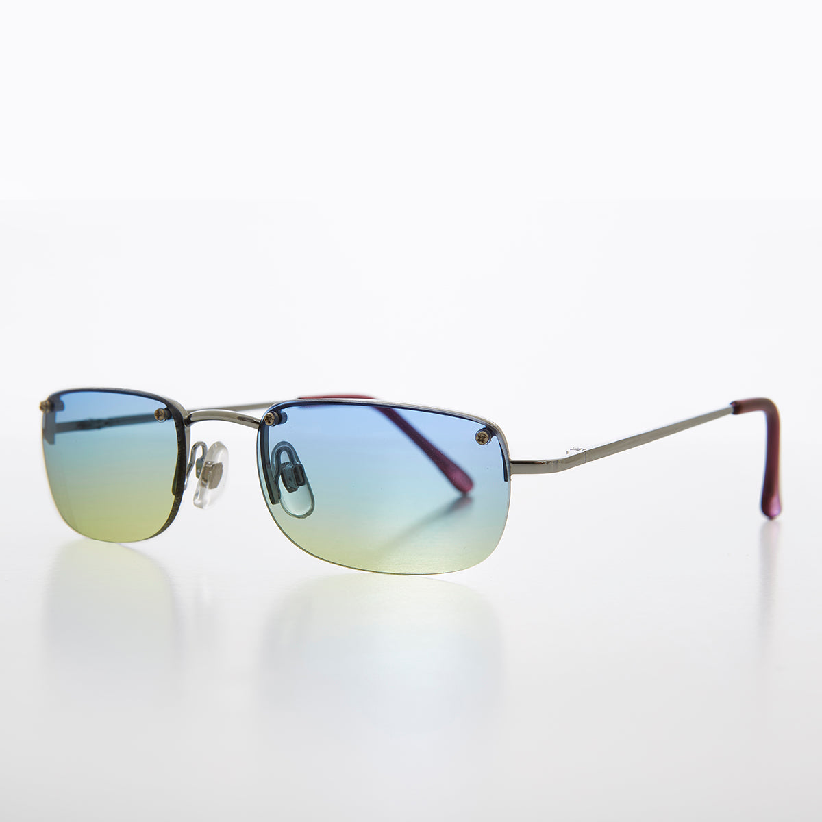 Rimless 90s Rectangle Sunglass with Two Color Lens