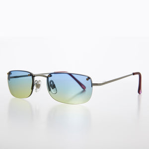 Rimless 90s Rectangle Sunglass with Two Color Lens