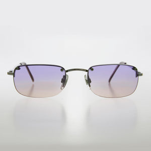 Rimless 90s Rectangle Sunglass with Two Color Lens