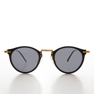 Round Black Vintage Sunglasses with Gold Accent - Sundae