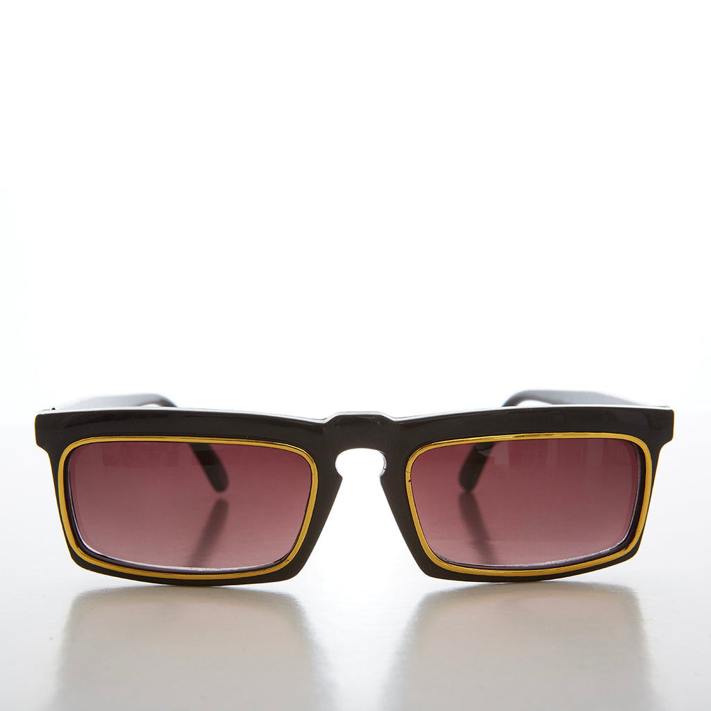 Rectangular 90s Sunglass with Gold Rim 