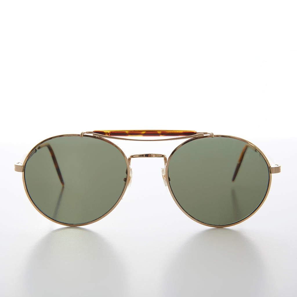 Round Gold Aviator with Tortoiseshell Brow Bar and Temples