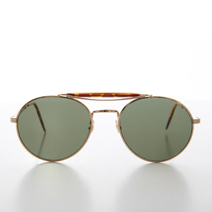 Round Gold Aviator with Tortoiseshell Brow Bar and Temples