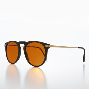 Round Amber Tinted Blue Blocker Lens Vintage Sunglass 