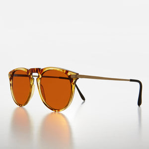 Round Amber Tinted Blue Blocker Lens Vintage Sunglass 